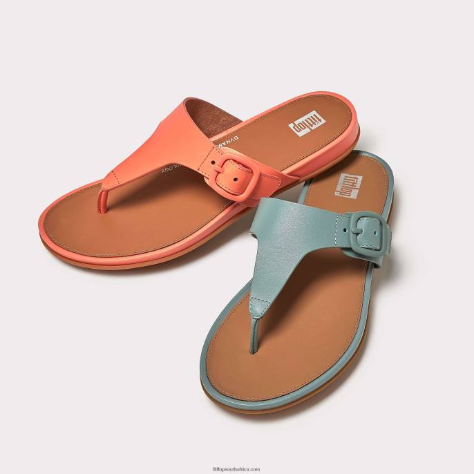 Women GRACIE Matt-Buckle Leather Toe-Post Sandals Fitflop 882F76 Sunshine Coral - Image 5