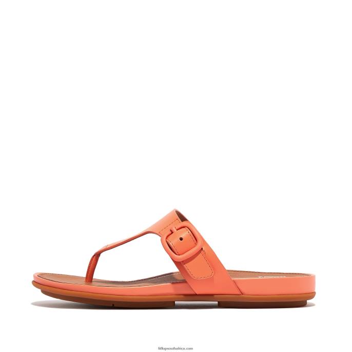 Women GRACIE Matt-Buckle Leather Toe-Post Sandals Fitflop 882F76 Sunshine Coral - Image 1