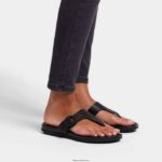 Women GRACIE Matt-Buckle Leather Toe-Post Sandals Fitflop 882F77 All Black - Image 2