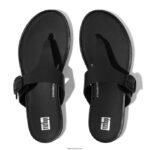 Women GRACIE Matt-Buckle Leather Toe-Post Sandals Fitflop 882F77 All Black - Image 3