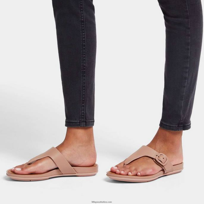 Women GRACIE Matt-Buckle Leather Toe-Post Sandals Fitflop 882F78 Beige - Image 2