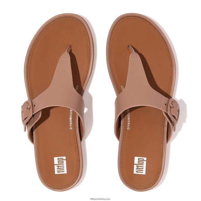 Women GRACIE Matt-Buckle Leather Toe-Post Sandals Fitflop 882F78 Beige - Image 3