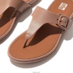 Women GRACIE Matt-Buckle Leather Toe-Post Sandals Fitflop 882F78 Beige - Image 4