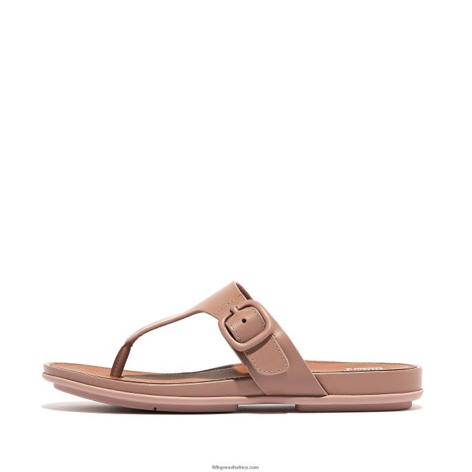 Women GRACIE Matt-Buckle Leather Toe-Post Sandals Fitflop 882F78 Beige - Image 1