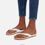 Women GRACIE Metallic Leather Flip Flops Fitflop 882F11 Silver - Image 2