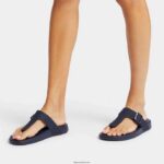 Women IQUSHION Adjustable Buckle Flip Flops Fitflop 882F1 Midnight Navy - Image 2