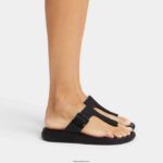 Women IQUSHION Adjustable Buckle Flip Flops Fitflop 882F4 All Black - Image 2