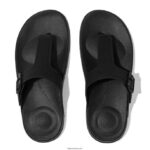 Women IQUSHION Adjustable Buckle Flip Flops Fitflop 882F4 All Black - Image 3