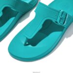 Women IQUSHION Adjustable Buckle Flip Flops Fitflop 882F6 Tahiti Blue - Image 3