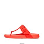 Women IQUSHION Adjustable Buckle Flip Flops Fitflop 882F7 Neon Orange