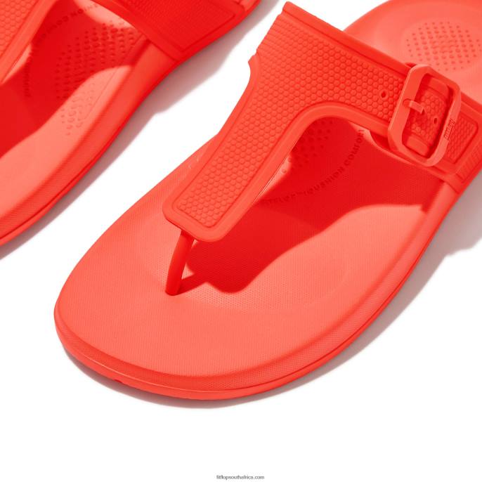 Women IQUSHION Adjustable Buckle Flip Flops Fitflop 882F7 Neon Orange - Image 4
