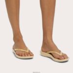 Women IQUSHION Ergonomic Flip Flops Fitflop 882F23 Gold - Image 2