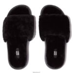 Women IQUSHION Shearling Slides Fitflop 882F196 All Black - Image 3