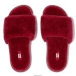 Women IQUSHION Shearling Slides Fitflop 882F316 Rich Red - Image 3