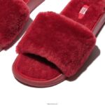 Women IQUSHION Shearling Slides Fitflop 882F316 Rich Red - Image 4
