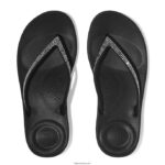 Women IQUSHION Sparkle Ergonomic Flip Flops Fitflop 882F16 Black - Image 3