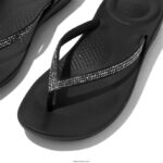 Women IQUSHION Sparkle Ergonomic Flip Flops Fitflop 882F16 Black - Image 4