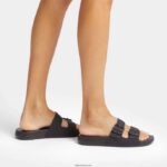 Women IQUSHION Two-Bar Buckle Slides Fitflop 882F86 All Black - Image 2