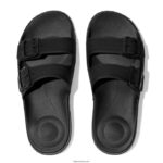 Women IQUSHION Two-Bar Buckle Slides Fitflop 882F86 All Black - Image 4