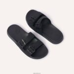 Women IQUSHION Two-Bar Buckle Slides Fitflop 882F86 All Black - Image 5
