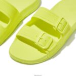 Women IQUSHION Two-Bar Buckle Slides Fitflop 882F87 Electric Yellow - Image 3