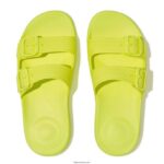 Women IQUSHION Two-Bar Buckle Slides Fitflop 882F87 Electric Yellow - Image 4