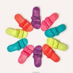 Women IQUSHION Two-Bar Buckle Slides Fitflop 882F88 Neon Orange - Image 4