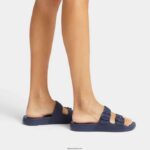 Women IQUSHION Two-Bar Buckle Slides Fitflop 882F90 Midnight Navy - Image 2