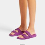 Women IQUSHION Two-Bar Buckle Slides Fitflop 882F91 Miami Violet - Image 2
