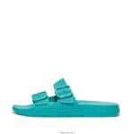 Women IQUSHION Two-Bar Buckle Slides Fitflop 882F92 Tahiti Blue