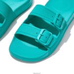 Women IQUSHION Two-Bar Buckle Slides Fitflop 882F92 Tahiti Blue - Image 3
