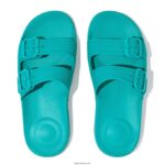 Women IQUSHION Two-Bar Buckle Slides Fitflop 882F92 Tahiti Blue - Image 4