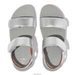 Women LULU Adjustable Leather Sandals Fitflop 882F54 Silver - Image 4