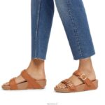 Women LULU Adjustable Leather Slides Fitflop 882F100 Light Tan - Image 2