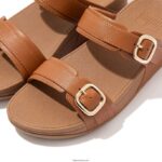 Women LULU Adjustable Leather Slides Fitflop 882F100 Light Tan - Image 4