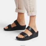 Women LULU Adjustable Leather Slides Fitflop 882F102 All Black - Image 2