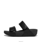 Women LULU Adjustable Leather Slides Fitflop 882F102 All Black