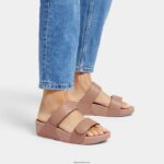 Women LULU Adjustable Leather Slides Fitflop 882F103 Beige - Image 2
