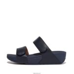 Women LULU Adjustable Leather Slides Fitflop 882F104 Midnight Navy