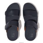 Women LULU Adjustable Leather Slides Fitflop 882F104 Midnight Navy - Image 3