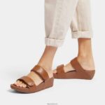 Women LULU Adjustable Leather Slides Fitflop 882F105 Light Tan - Image 2