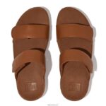 Women LULU Adjustable Leather Slides Fitflop 882F105 Light Tan - Image 3
