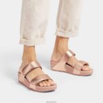 Women LULU Adjustable Leather Slides Fitflop 882F106 Rose Gold - Image 2