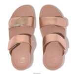 Women LULU Adjustable Leather Slides Fitflop 882F106 Rose Gold - Image 3