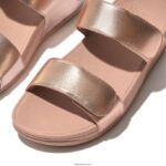 Women LULU Adjustable Leather Slides Fitflop 882F106 Rose Gold - Image 4