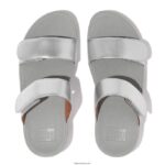 Women LULU Adjustable Leather Slides Fitflop 882F124 Silver - Image 3