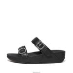 Women LULU Adjustable Leather Slides Fitflop 882F99 All Black