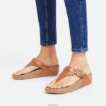 Women LULU Adjustable Leather Toe-Post Fitflop 882F131 Light Tan - Image 2