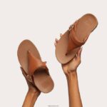 Women LULU Adjustable Leather Toe-Post Fitflop 882F131 Light Tan - Image 5
