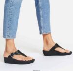 Women LULU Adjustable Leather Toe-Posts Fitflop 882F101 All Black - Image 2